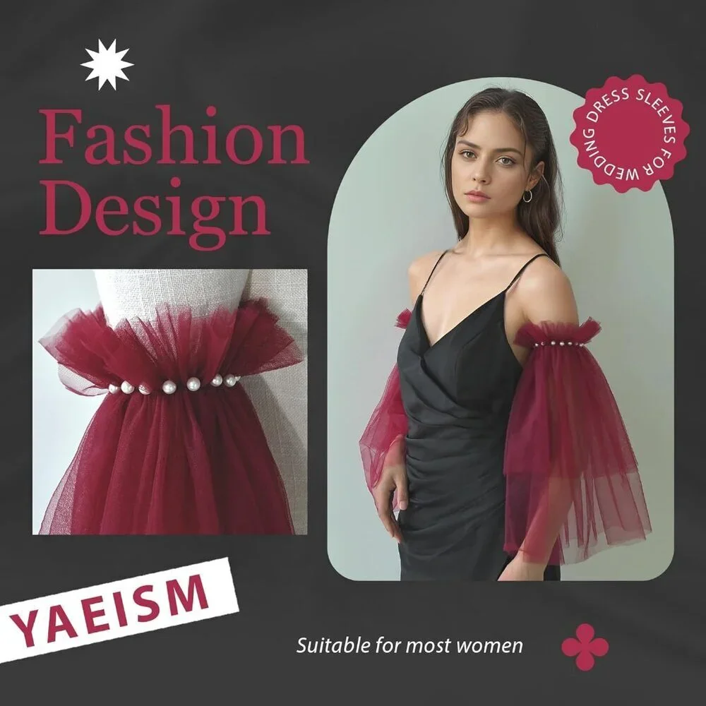 Women's Wedding Puffy Fingerless Red Detachable Long Sleeves Ruffled Gloves